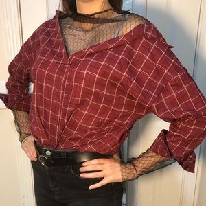 Forever 21 Tops - Plaid Mesh Insert Blouse Forever 21 Tops - Plaid Mesh Insert Blouse